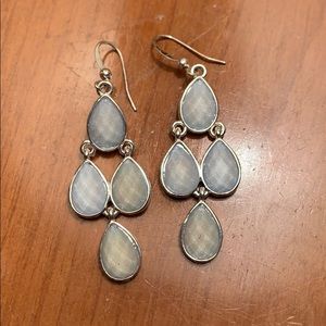 Silver color & Light blue faceted stone earrings